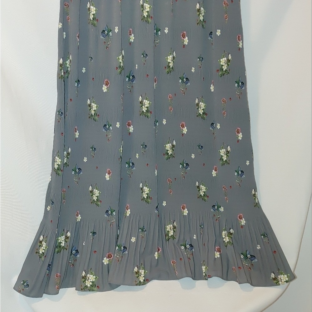 Ted‎ Baker Oracle Mock Neck Midi Ruffle Gray Pleated Sleeveless Cream Floral 1 4 - Picture 6 of 15
